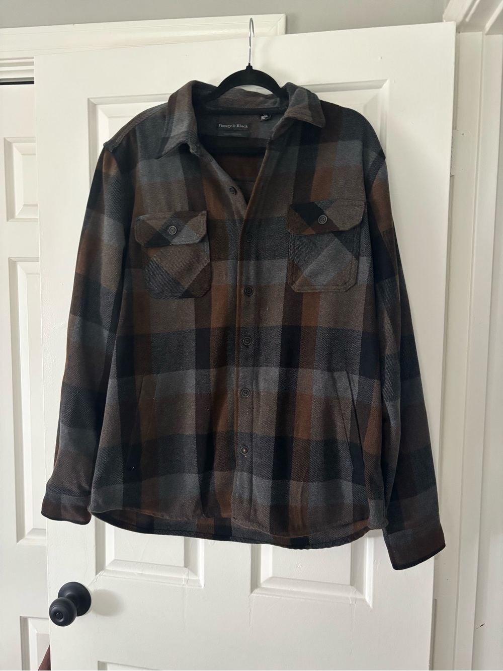 Weatherproof Vintage & Black Plaid Shacket - Size L - Brown/Gray Checkered